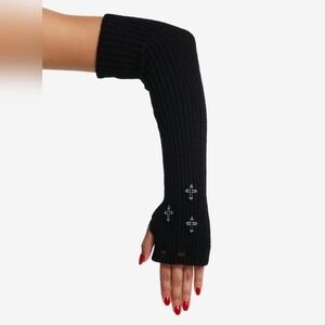 Hot Topic Black Cross Charm Distressed Arm Warmers